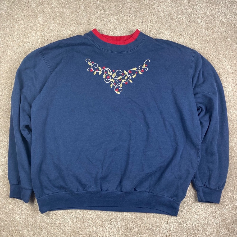 Top Stitch by Morning Sun Vintage Navy Blue Embroidered Sweatshirt Womens XL